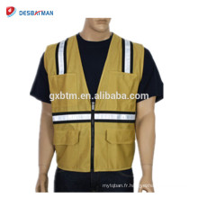 Classe 2 EN20471 Haute visibilité 100% Polyester Workear Tan réfléchissant Gilet de sécurité à bas prix avec des poches